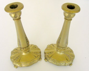 Vintage Pair Candlesticks Art Deco Gold Heavy Weight Candle sticks