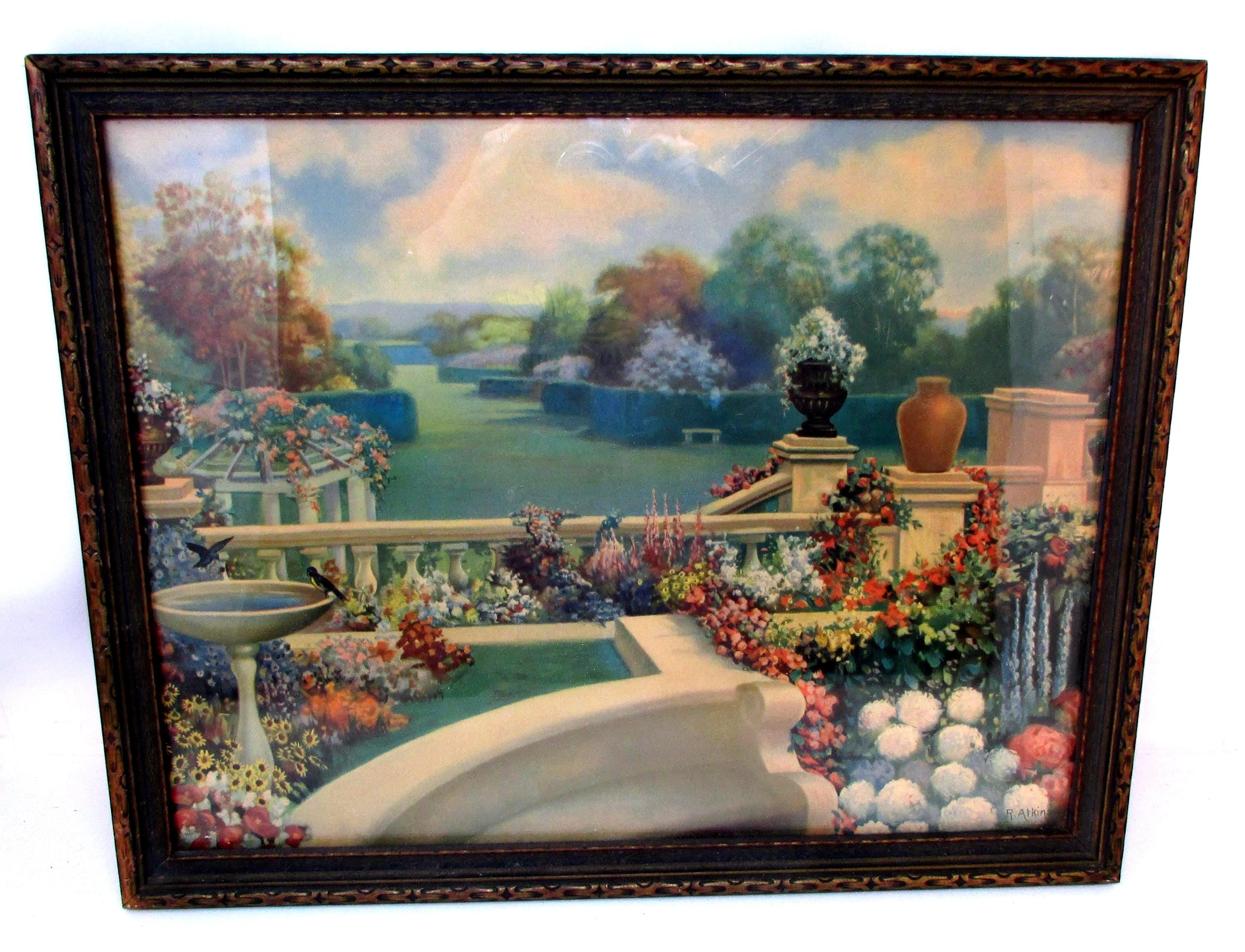 Vintage Fox Print 1927 Garden Courtyard Print by R. Atkinson Fox