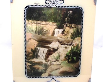 Vintage frame 装飾的な銀色フレームのアート Vintage Art Deco Reverse Painted Frame, Rope Design, Hand Tinted