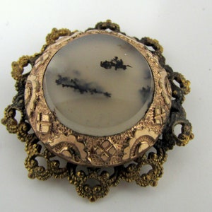 Victorian Moss Agate Brooch 19th century Brooch Agate Brooch Vintage Estate Jewelry Gold Filled