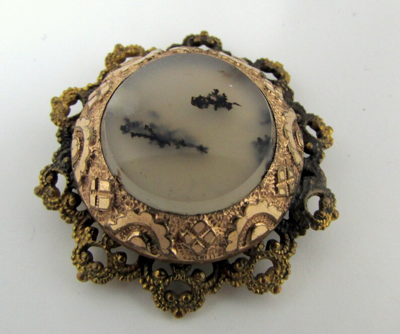 Victorian Moss Agate Brooch 19th century Brooch Agate Brooch Vintage Estate Jewelry Gold Filled