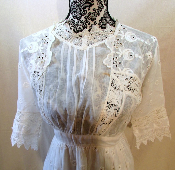 Edwardian Wedding Dress Lace and Intricate Open W… - image 2