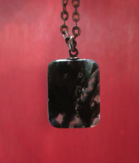 Vintage Moss Agate Necklace With Slide Green Moss… - image 7