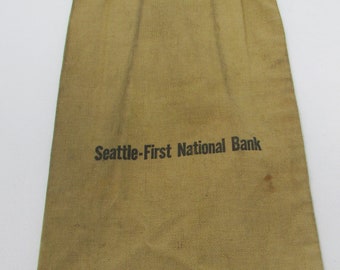 Vintage  Bank Bag Pouch Seattle First National Bank Money Bag Pouch Canvas bag Antique Bank Advertising