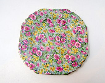 Vintage BCM Nelson Ware Lord Nelson Briar Rose Chintz Square Dessert or Salad Plate 8 1/2 inches Chintz Made in England Luncheon Plate