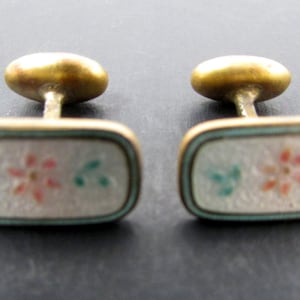 Vintage Cuff Links Antique Guilloche Enamel FLORAL Gold Filled Bean Back Cufflinks Jewelry Cuff links Wedding  Formal Wedding Art Nouveau