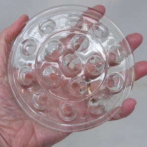 Vintage Large Glass Flower Frog Floral Arranging Florist Flower Arranger Clear Glass Frog 5 1/4 inch Flower Frog 16 Holes Heavy Glass