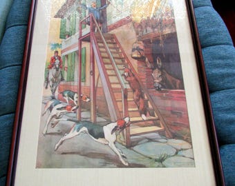 Vintage Framed Fox Hunt Print R Jobson Hounds Equestrian Sporting Art British Country House Wall Decor