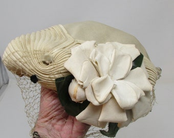 Vintage Edwardian Silk Hat with Flowers and Pleating  Hat Glamour Edwardian Pleated Silk Veil