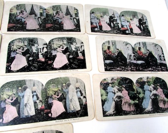 Tarjetas estereoscópicas vintage - La propuesta, juego de 25 coloreadas a mano
