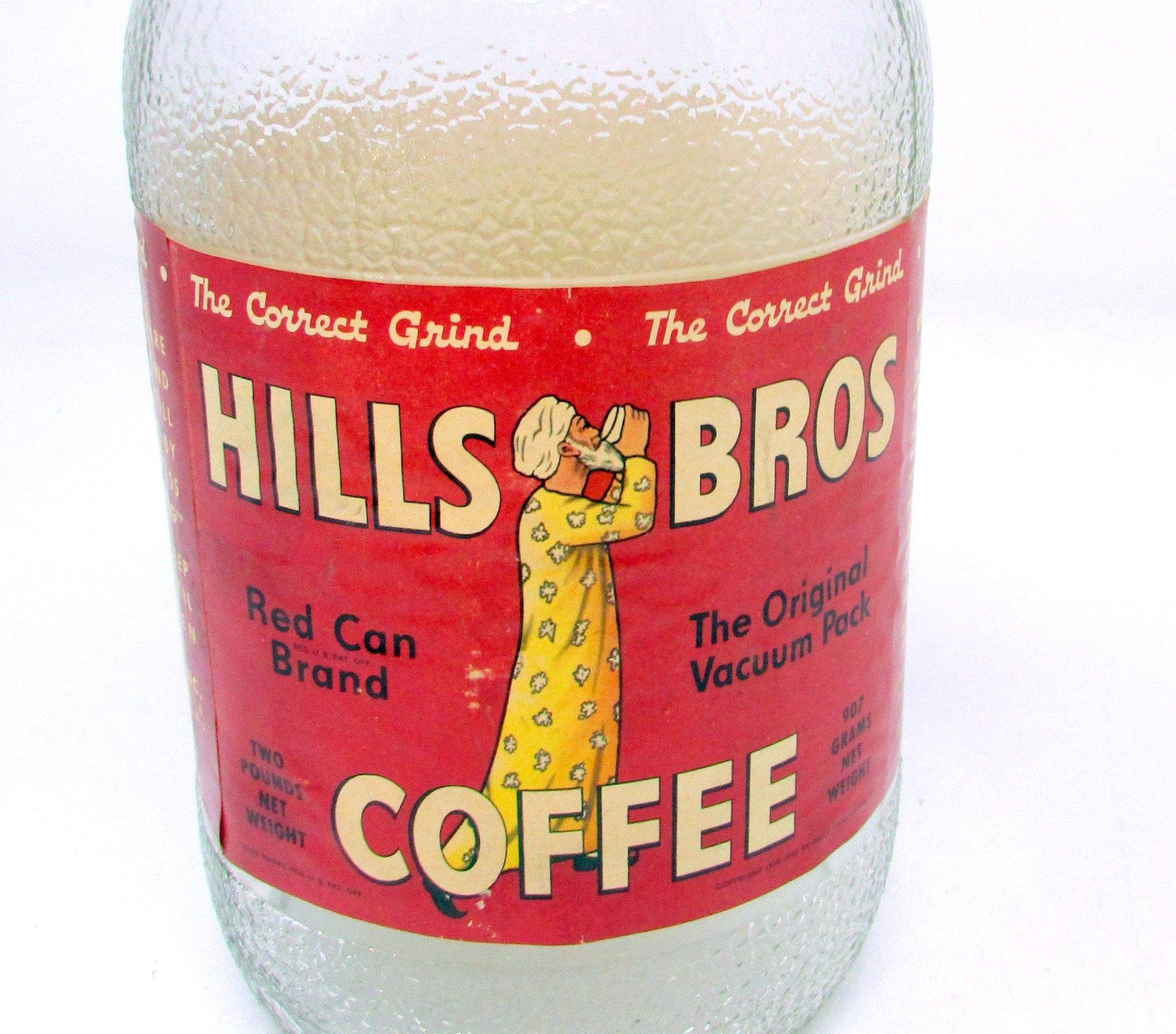 Vintage Hills Bros Coffee Jar 1940s Kitchen Decor 2 Lb. Size Large