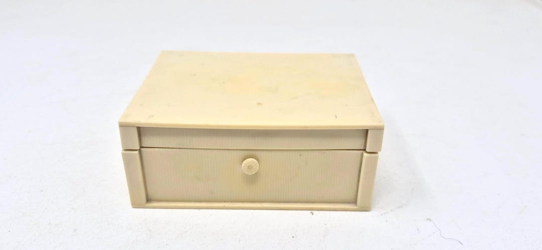 Vintage Celluloid Jewelry Box 1940s Ivory Look Pink Velvet Lined ...