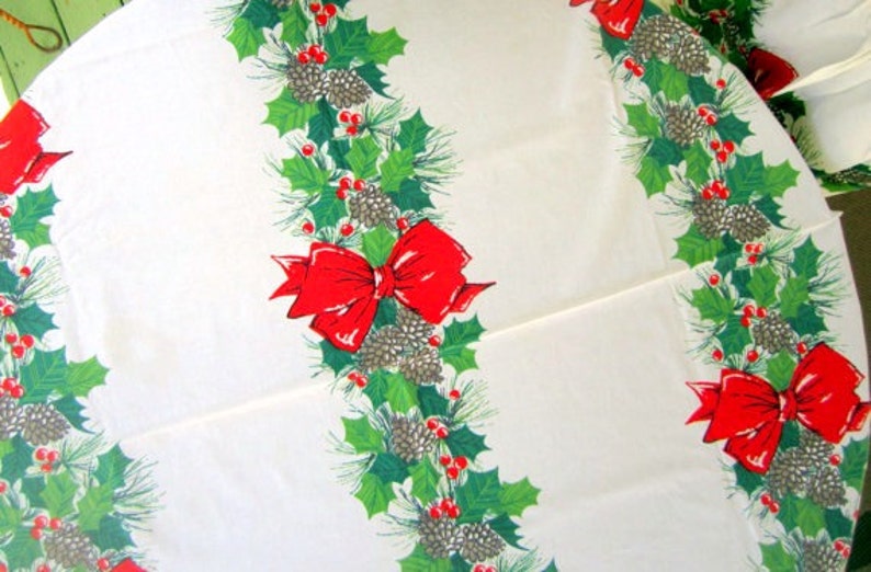 Vintage Christmas Tablecloth and Apron Holiday Table Cloth