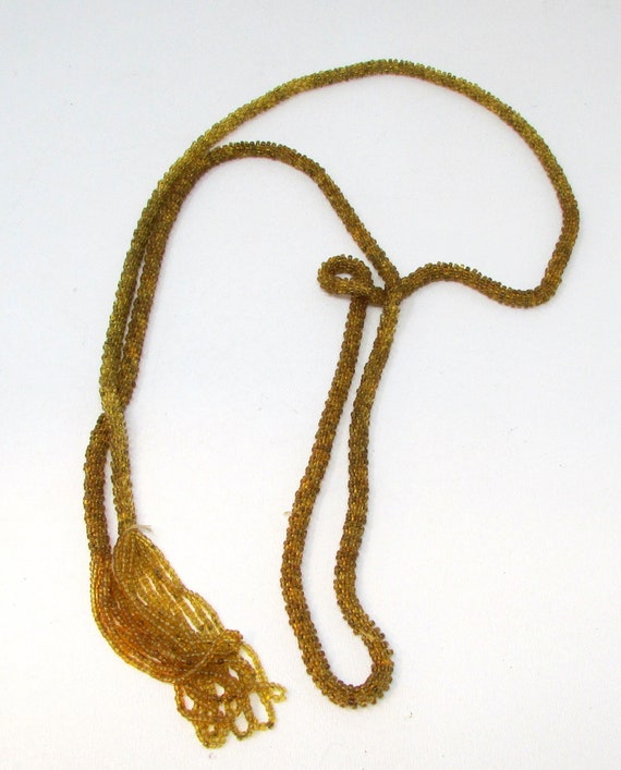 Vintage 1920's Gold Beaded Tassel Necklace Flappe… - image 1