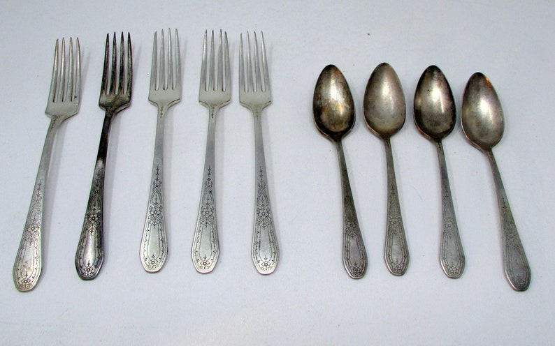 Vintage Community Plate Flatware 9 pcs Flatware Silverware Lot of Forks and Spoons Sweet Floral Pattern Art Deco image 1