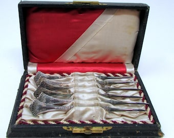 Set Antique Silver Plate Lobster or Crab Picks Vintage set of 6 Seafood Picks Victorian Original Patina