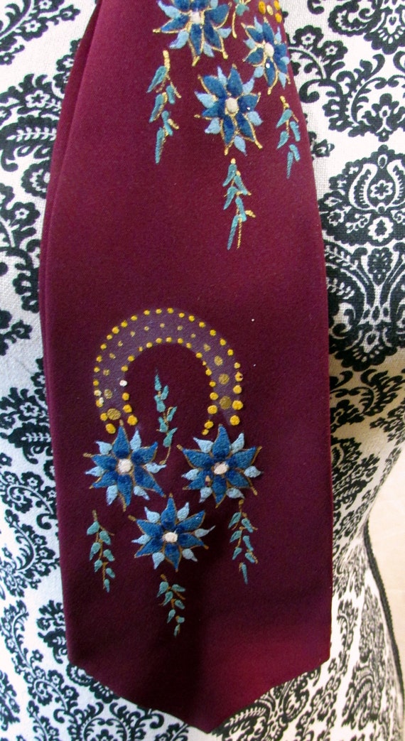 Vintage Handpainted Necktie Wide Neck Tie Hand Pa… - image 4