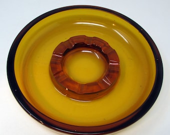 Retro Art Glass Cigar Ashtray Large Amber Glass Ashtray Handblown Modern Glass Midcentury