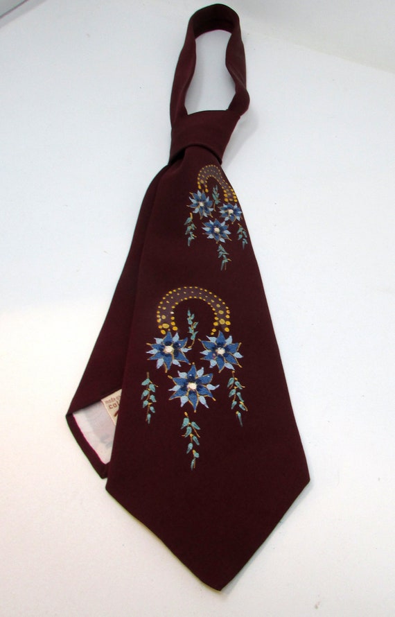 Vintage Handpainted Necktie Wide Neck Tie Hand Pa… - image 5