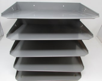 Industrial Metal File Organizer Holder for Wall or desk top Lit-ning 5 shelves Gun Metal Gray