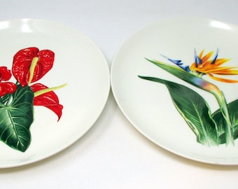 Vintage Santa Anita Ware Hawaiian Flower Chop Plate Platter Choose from Red Anthurium or Bird of Paradise 12 inch Plate Flowers of Hawaii