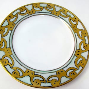 Vintage  Haviland France Arts & Crafts Gold and Green Hand Painted Motif Plate Limoges France Plate Gorgeous