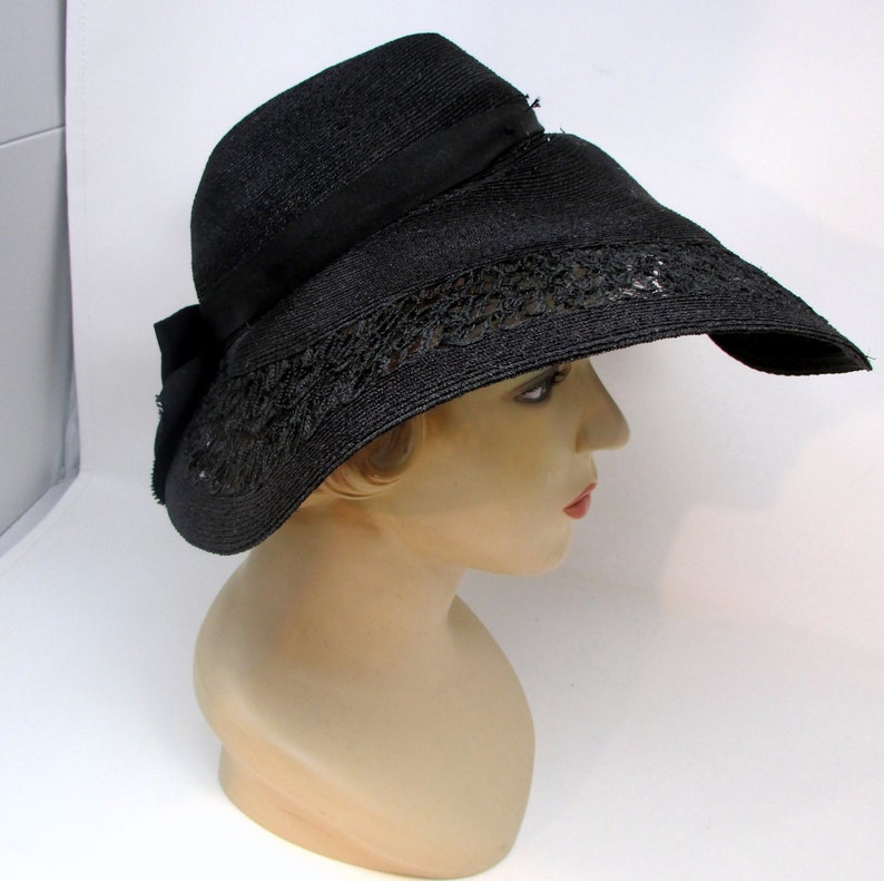 Vintage Wide Brim Hat Avant Garde Art Deco Hat Black Lacy | Etsy