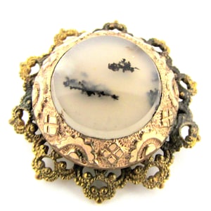 Victorian Moss Agate Brooch 19th century Brooch Agate Brooch Vintage Estate Jewelry Gold Filled