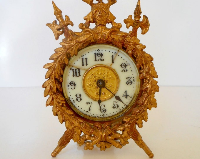 Antique Ansonia Clock Victorian Wind up Clock Boudoir Clock Mantle