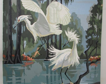 Vintage 1950s Egrets Paint By Number (PBN) Retro Paint by Number Birds White Egret