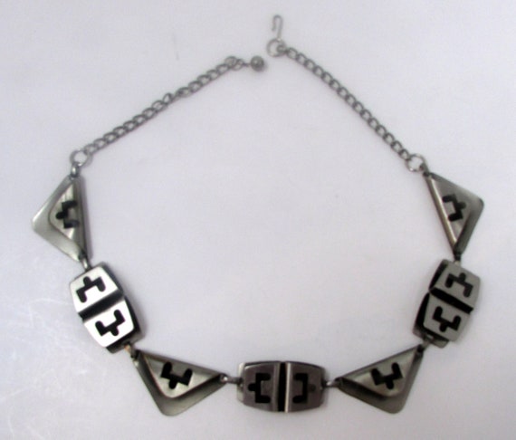 Vintage Egyptian Style Costume Necklace Silver Me… - image 6