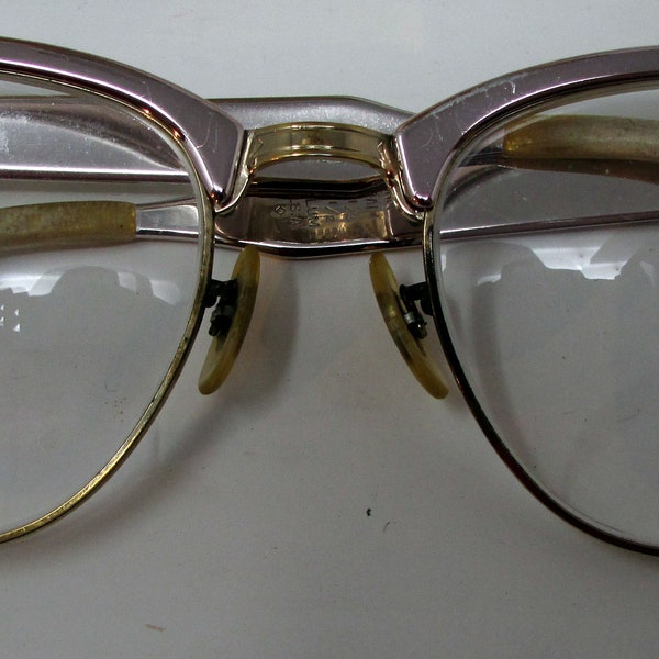 Vintage Eye Glasses Eyeglasses Frames Cateye Style Rose Metal Frames 1950s Pink and Gold