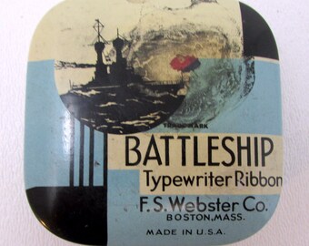 Vintage Typewriter Ribbon Tin Art Deco Tin Battleship Typewriter Ribbon F.S. Webster Co. USA