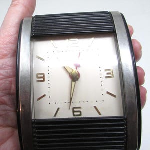 Vintage Westclox Travel Alarm Roll Top Folding Stand Westclox Travel Alarm Clock Wind Up Slide Flip Art Deco Mid Century 1950s  Works great