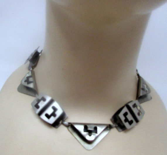 Vintage Egyptian Style Costume Necklace Silver Me… - image 1