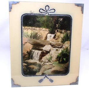 Vintage Art Deco Frame Reverse Painted Frame Cream, Black and Silver Rope Design Picture Frame with Hand Tinted Photo 1930s Art Deco