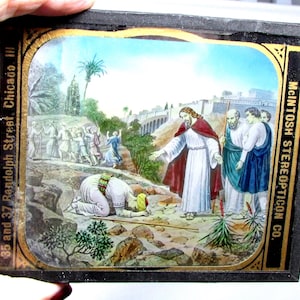 Victorian Magic Lantern Slides 35 Paintings Biblical Bible Story Jesus Religious Antique Glass Slides for Magic Lantern Projector Color