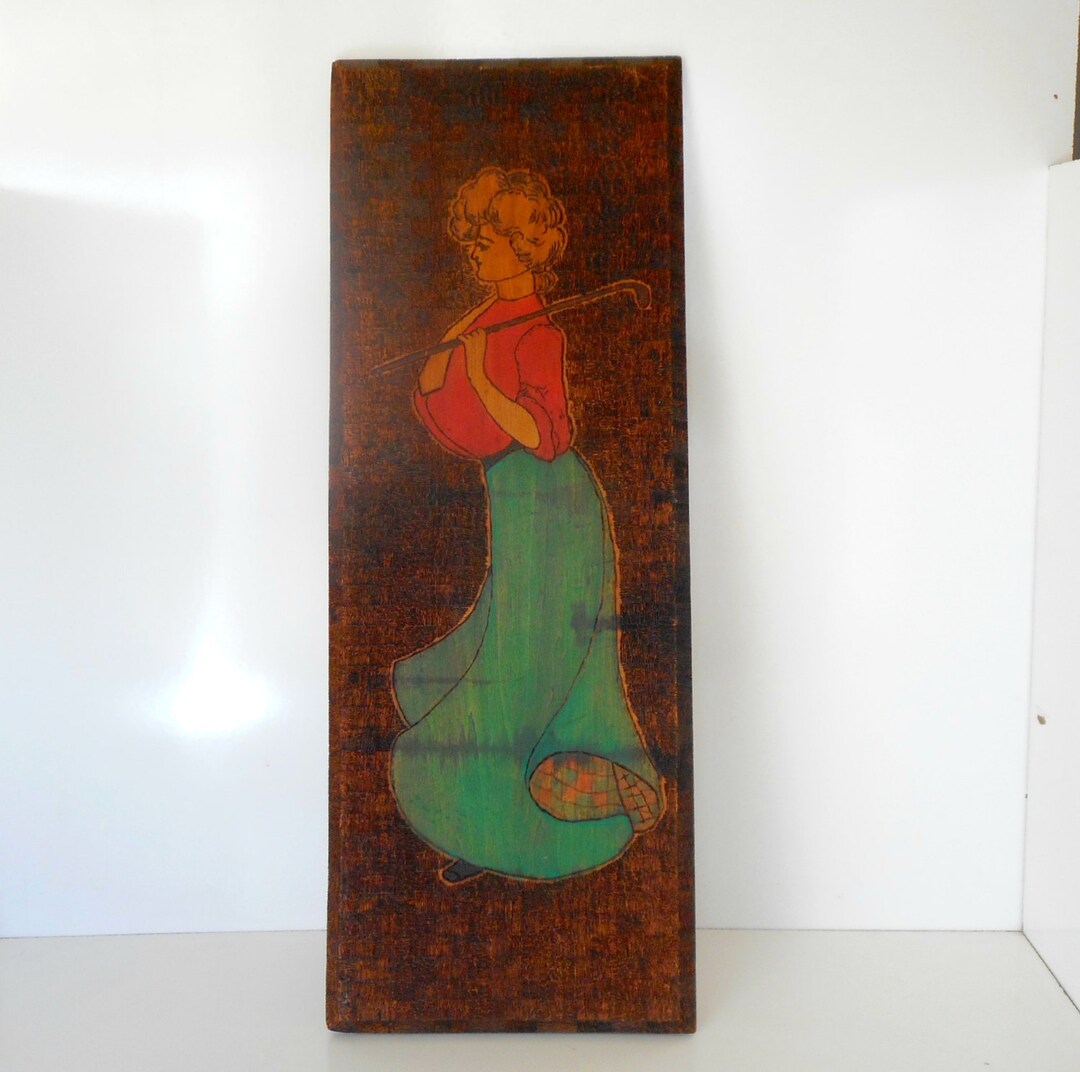 Antique Flemish Art Picture Pyrography Woman Golfer Vintage Artist ...
