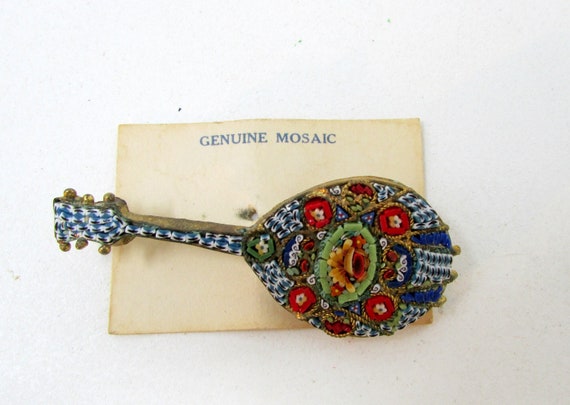 Vintage Micro Mosaic Mandolin Italian Pin Made in… - image 9