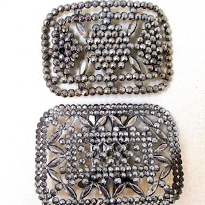 Vintage Steel Cut Marcasite Buckles, Art Deco Jewelry Pair