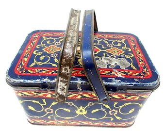 1930s Vintage Metal Lunch Box: Paisley Swan Design
