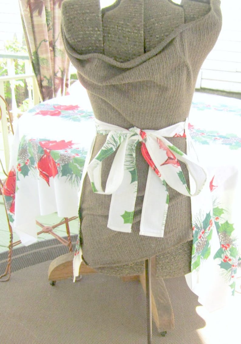 Vintage Christmas Tablecloth and Apron Holiday Table Cloth