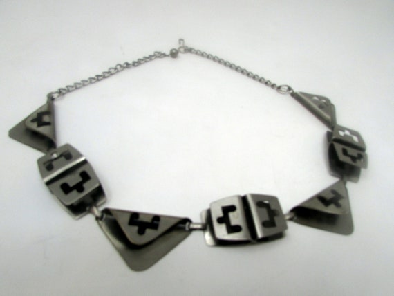 Vintage Egyptian Style Costume Necklace Silver Me… - image 5