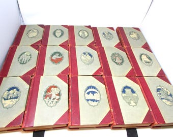 Antique Young Folks Library Book Set – 1902 Leather, Illustrated