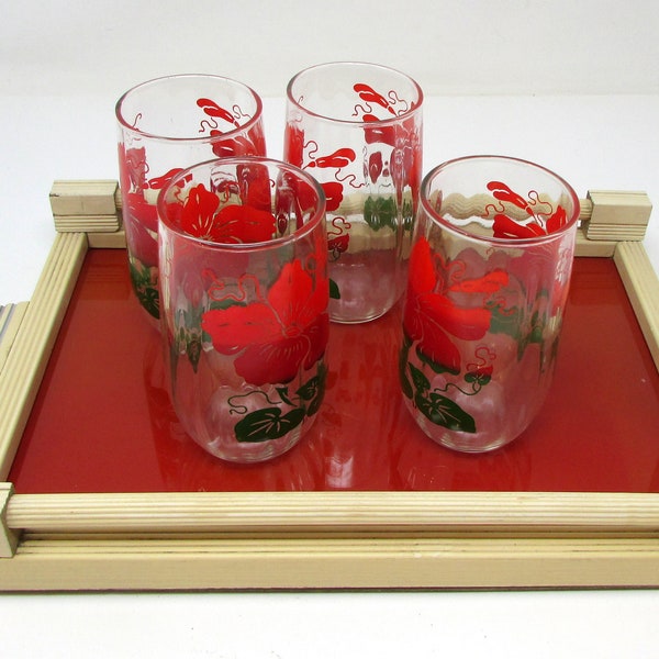 Art Deco Dresser or Cocktail Tray in Red and Cream and Silver  Wood and glass 15 x 9 inches Vintage Tray 1930s Art deco barware