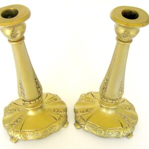 Vintage Pair Candlesticks Art Deco Gold Heavy Weight Candle sticks