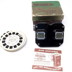 Vintage View-Master Bakelite Viewer with Box and 21 Damaged Reels – Early Titles Included