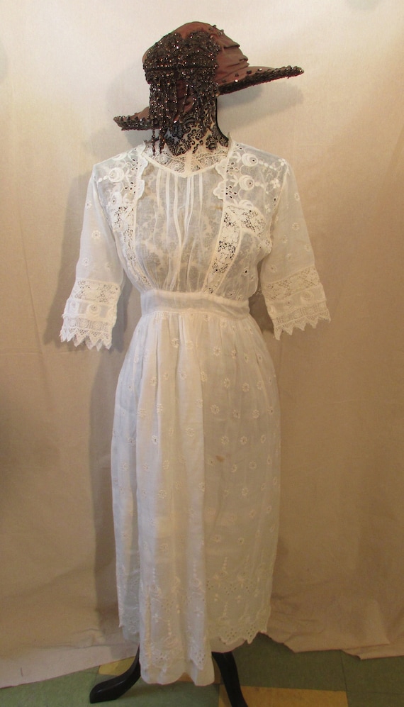 Edwardian Wedding Dress Lace and Intricate Open W… - image 1