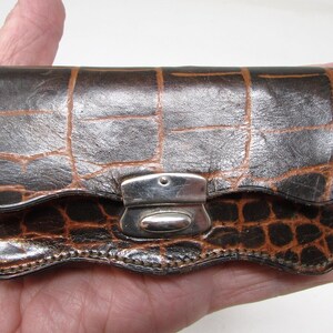 Cartera vintage de piel de cocodrilo, monedero antiguo expandible para hombre o mujer.