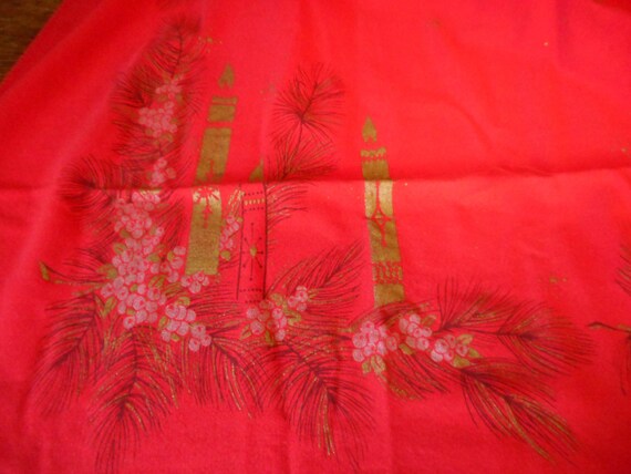 Vintage Christmas Tablecloth California Hand Print Vat Dyed 1950s Tablecloth Xmas Advent Decor
